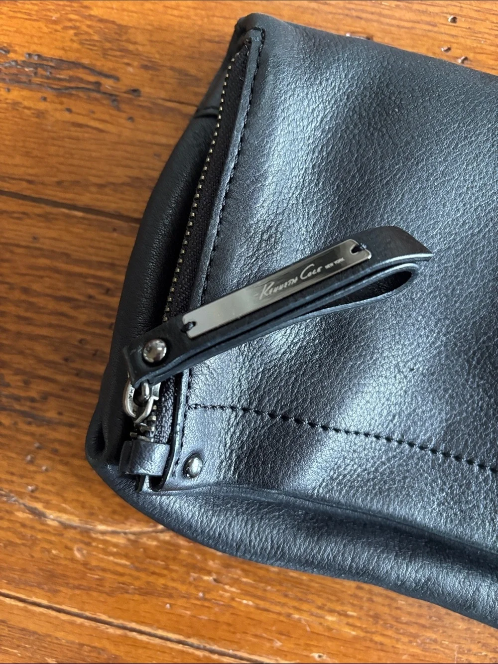 Kenneth Cole New York E/W Clutch Bag  Black Tumbled Soft Leather Foldover Purse